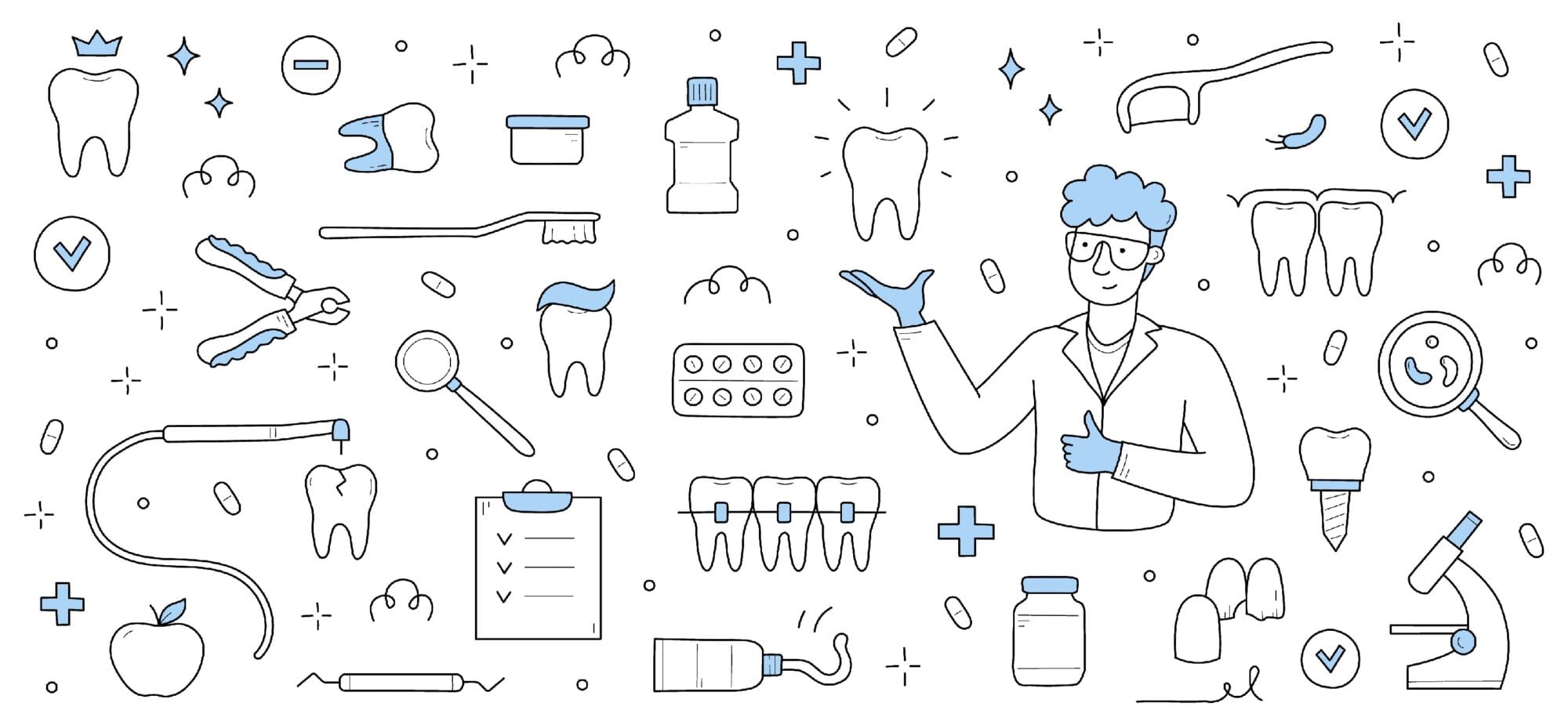 Modern dental çizimlerle süslenmiş arka plan – Antalya Kepez diş hekimi sayfaları için tasarlanmıştır.